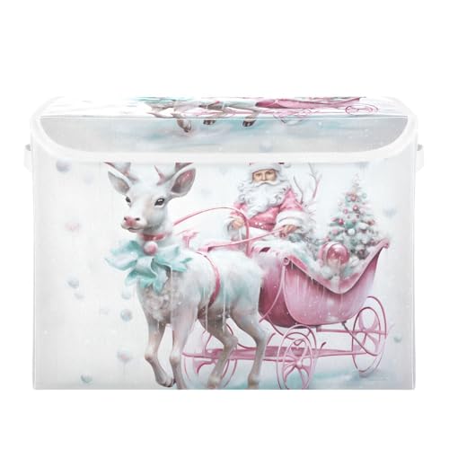 Senya Christmas Collapsible Storage Baskets with Lids, Santa Pink Reindeer, 2 Pack