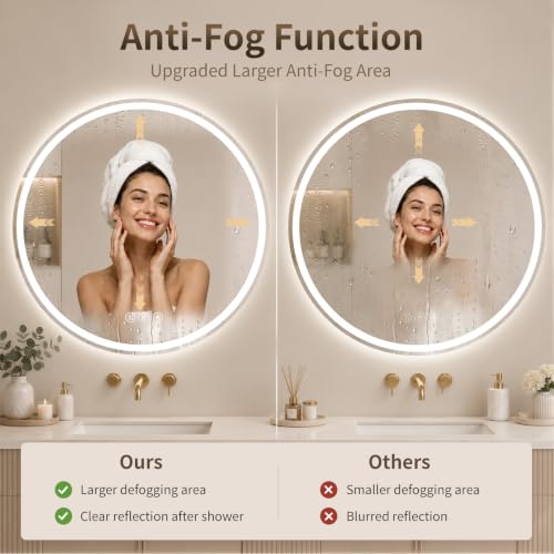 BEAUTYPEAK 22 Inch Round LED Bathroom Mirror with Lights, Circle