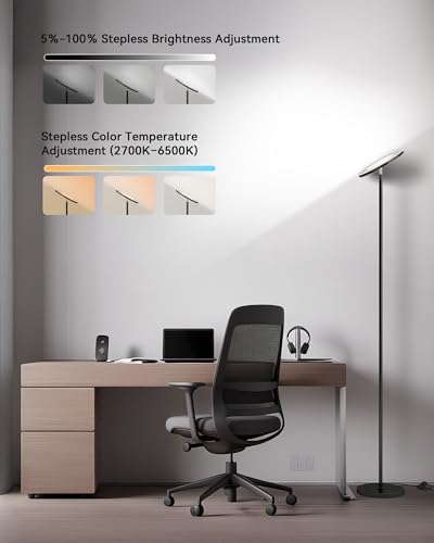 JOOFO Black LED Floor Lamp with Remote, Dimmable Upward Lighting for Living Room