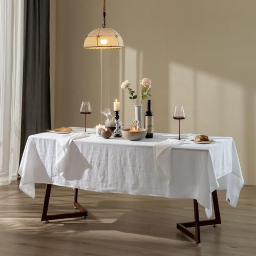 Talasily 100% Linen Tablecloth 60x144 White Stone-Washed Rectangular