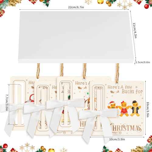 Christmas Money Holders for Cash, 4 Pcs Wooden Money Cards for Xmas Gift, 2025 Christmas Money Card Gifts Hanging Ornaments for Christmas Tree