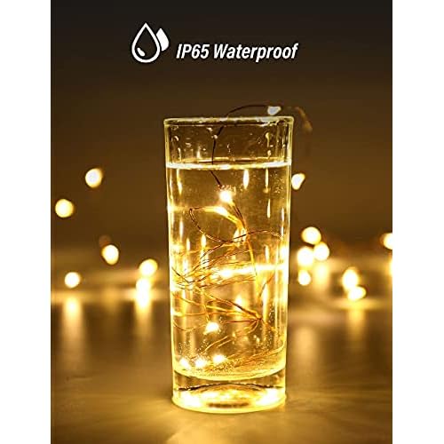 Mikasol Fairy String Lights, 1 Packs Led Fairy Lights Battery Operated Waterproof Copper Wire with Remote Control Fairy Lights for Bedroom. Firefly Lights Christmas Lights 8 Modes (16.4 ft/Warm White)