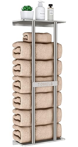 Wall-Mounted Bathroom Towel Rack with Metal Shelf - Brushed Nickel, 30 Inch, Holds 6 Large Towels