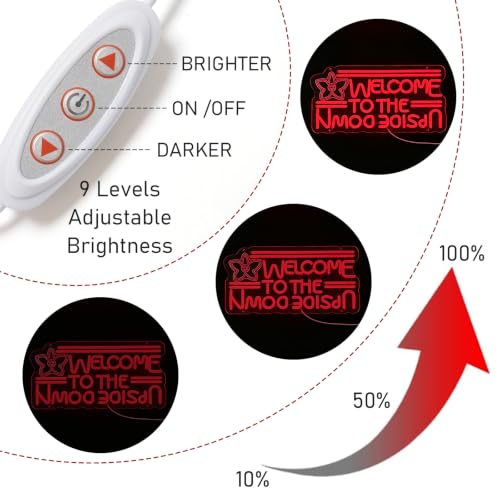 Jefuzh Upside Down Neon Sign - Red USB Powered 9-Level Dimmable Wall Light