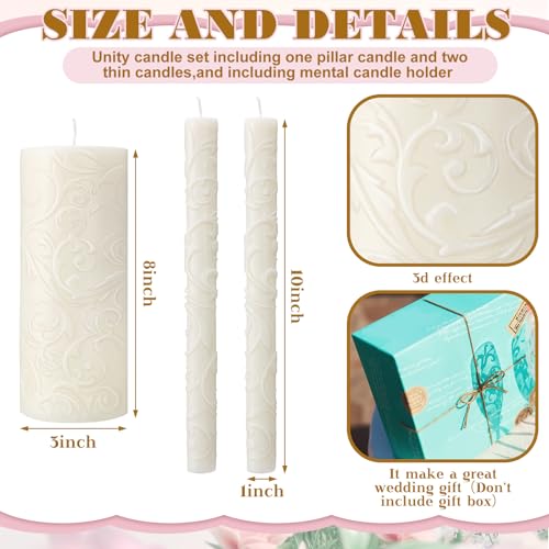 Irenare Delicate Unity Candles Set with Glass Holders for Wedding Ceremony