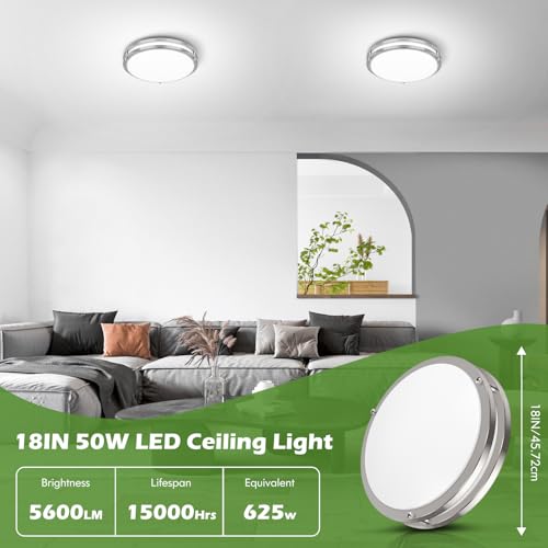 18-Inch Brushed Nickel LED Flush Mount Ceiling Light with 5 Color Temperatures