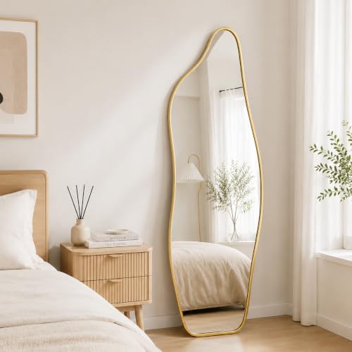 TinyTimes Gold Dolphin Full Length Wall Mirror 48x16 Inches - Modern Organic Design