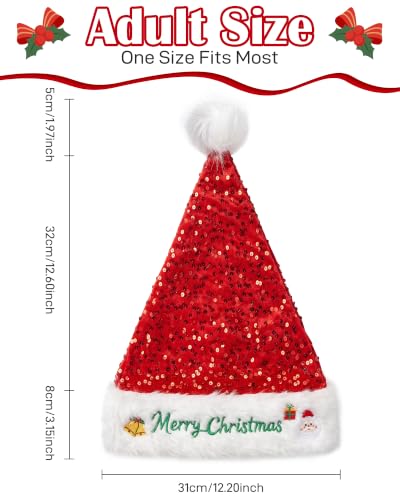 ReposeChic Red Sequin Christmas Santa Hat for Adults, Unisex Velvet Holiday Accessory