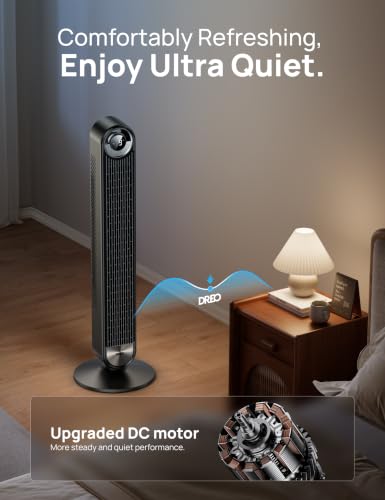 DREO Black Tower Fan with 28ft/s Velocity, 9 Speeds for Bedroom