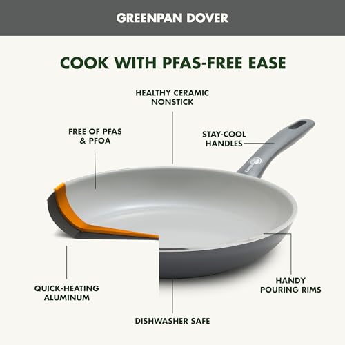 GreenPan Dover 8, 10 & 12-Inch Ceramic Nonstick Frying Pan Set - Gray, Toxin-Free, Oven & Dishwasher Safe