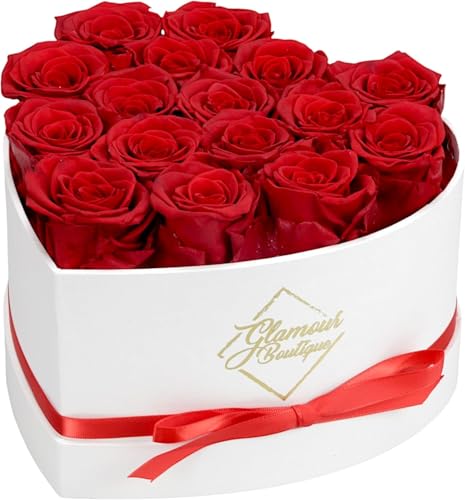 16 Red Preserved Roses Heart Box Gift for Her Wife Mom - Everlasting Flowers