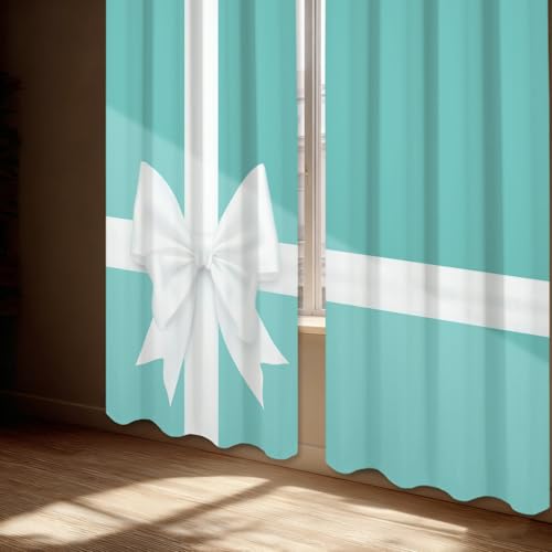 Shrahala 2-Pack White Turquoise Blackout Curtains 52x84 in Grommet Top Thermal Room Darkening