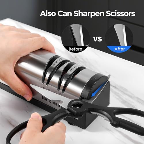 Electric Knife Sharpener 2-Stage Professional Kitchen Tool with Scissors Slot