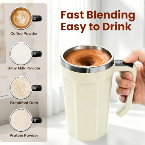 LeadYuantop Self-Stirring Coffee Mug 18oz White, Rechargeable, Leak-Proof