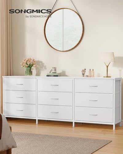 Dresser with 9 Fabric Drawers and TV Stand for Up to 70 Inch TVs - Cloud White, 13.8"D x 68.4"W x 26.8"H