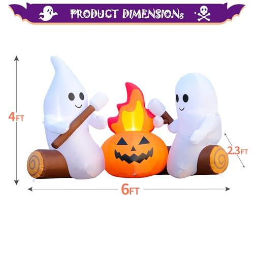 DomKom Ghost Campfire Halloween Inflatable Decoration with LEDs, 6FT Outdoor Yard & Garden Decor