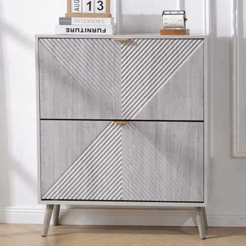 Oakvivo Grey Shoe Cabinet with 2 Flip Drawers, Entryway Organizer