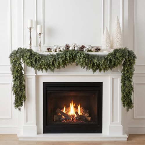 Hananona 9 FT Artificial Cedar Garland - 2 Pack Real Touch Holiday Decor, Dark Green