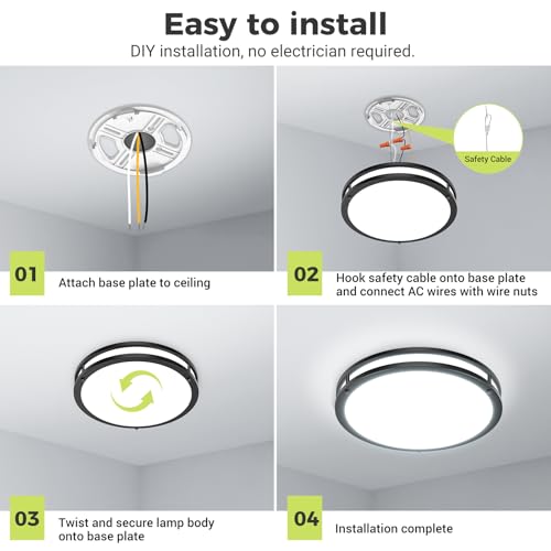hepside 13-Inch Flush Mount Ceiling Light 2 Pack, Dimmable, 5 Color Temperatures, Black