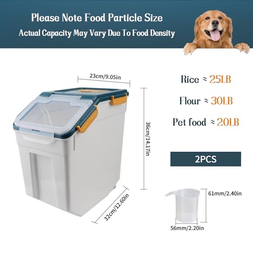 Blue 2 Pack Large Food Storage Containers 25 lb Airtight Flour and Grain Bins with Wheels