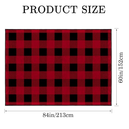 Red & Black Buffalo Plaid Rug 5' x 7' - Living Room Carpet, Faux Wool