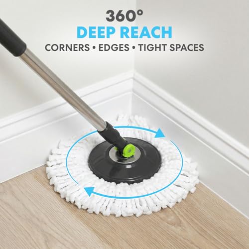 Black/Green Spin Mop and Bucket Set with Microfiber Heads & Soap Dispenser