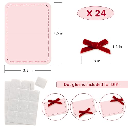 24 Pcs Red Bow Christmas Place Cards, Velvet Holiday Name Cards for