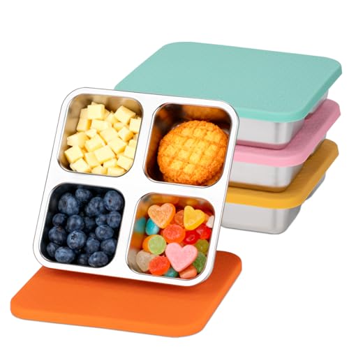 4 Pack Stainless Steel Snack Containers with Leak-Resistant Lids - Food-Grade Reusable Lunch Boxes