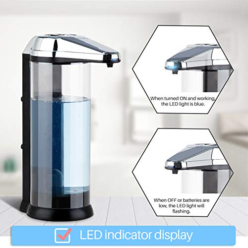 17oz Touchless Liquid Soap Dispenser Chrome 500ml Battery Operated Hand Sanitizer