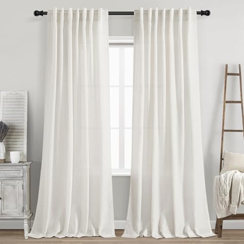 Nanspring Beige White Linen Curtains Set - 52W x 84L Inches, 2 Panel Light Filtering Drapes for Living Room & Bedroom — Variation of 52"W x 84"L