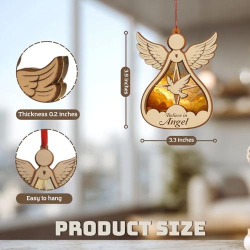 TSIMPLE Angel Ornament for Christmas Tree & Car Rearview Mirror – Religious Holiday Decoration, Double Layer Wood & Acrylic, Holiday Keepsake (Angel Listing)