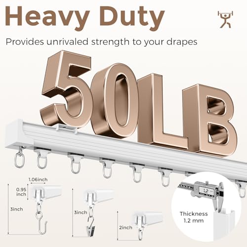 hei! dear White Ceiling Curtain Track 15-18 ft Heavy Duty Wall & Ceiling Mount Rail