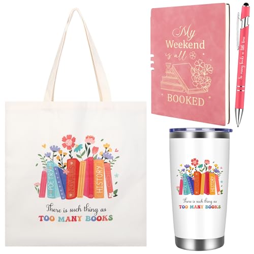 Book Lover Gift Set with 20oz Stainless Steel Tumbler Notebook Tote & Pen