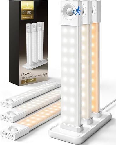EZVALO 8-Inch Motion Sensor Under Cabinet Lighting with Charging Dock - 6 Pack