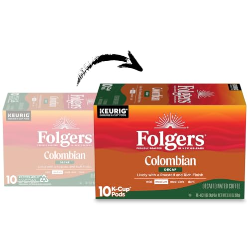 Folgers Colombian Decaf Coffee K-Cup Pods - Medium Roast, 6 Pack of 10 (60 Count)