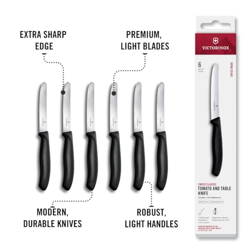 Victorinox Swiss Classic Tomato & Table Knife Set - 6 Pieces, Black Handle