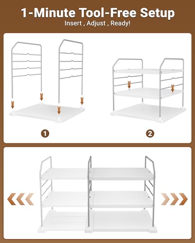 EVERIE 3-Tier Expandable Kitchen Cabinet Organizer Set of 2 for Wraps & Pantry Storage