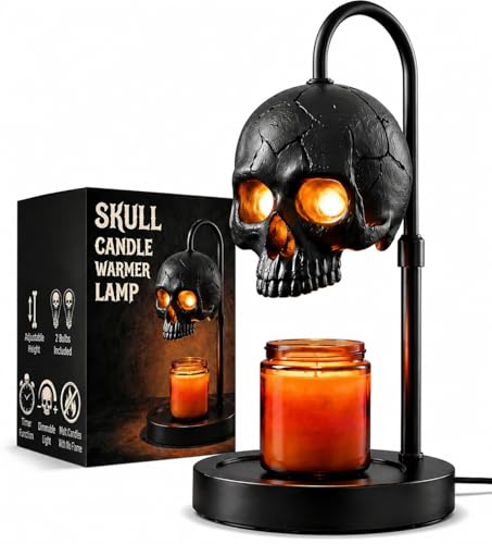 Gothic Skull Candle Warmer Lamp with Dimmer & Timer – Black Halloween Decor