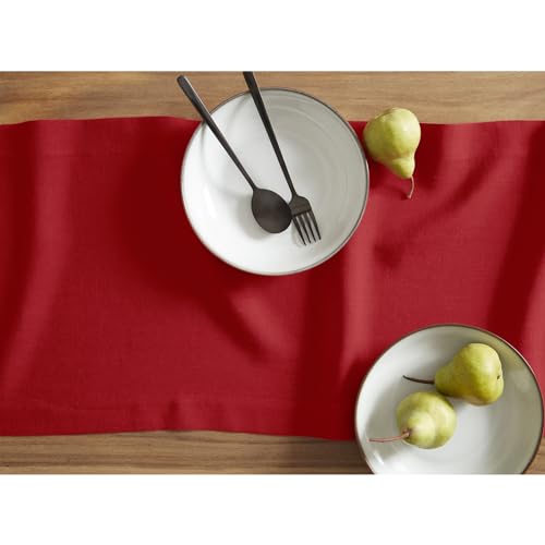 Solino Home 14 x 72 Inch Red 100% Pure Linen Table Runner, 72in