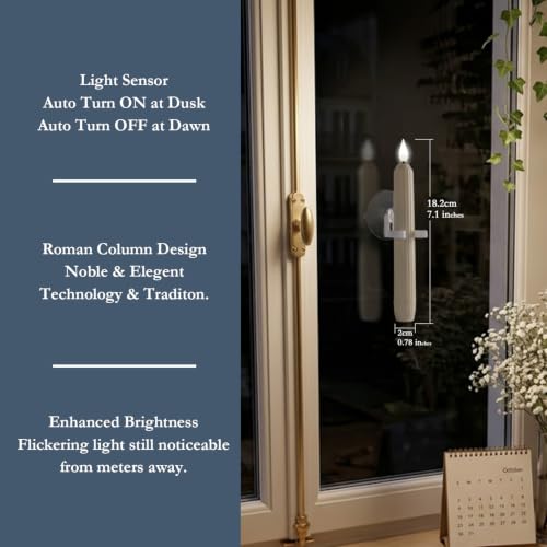 Homemory 6-Piece LED Window Candles with Sensor Dusk to Dawn, Flameless Taper Lights with Suction Cups, Battery Operated Christmas Decor