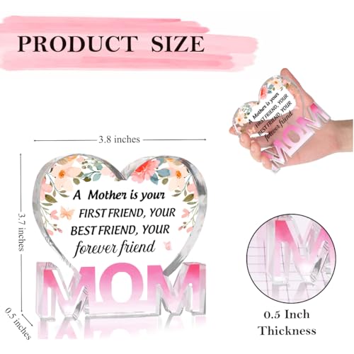 Mothers Day Gifts Best Mom Gifts -Gifts for Mom from Daughter Son - Best Mom Ever Gifts Unique Mother Birthday Acrylic Heart-Shaped Plaque Desk Decorations Present for Mom Christmas Anniversary