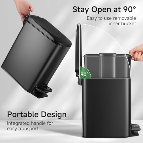 TIPGO Small Bathroom Trash Can with Lid Soft Close, 1.6 Gal, Matte