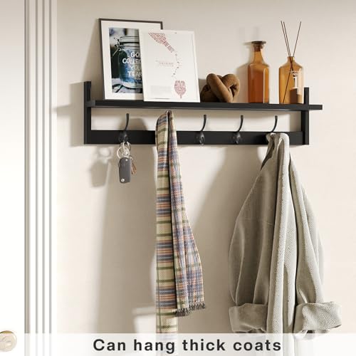 Wall-Mounted Shelf with Hooks - 28.9 Inch Entryway Hanging Storage Black - Variation of Black-28.9IN