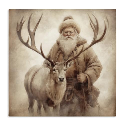 Unframed 17x17 Inch Canvas Wall Art Santa Reindeer Holiday Decor
