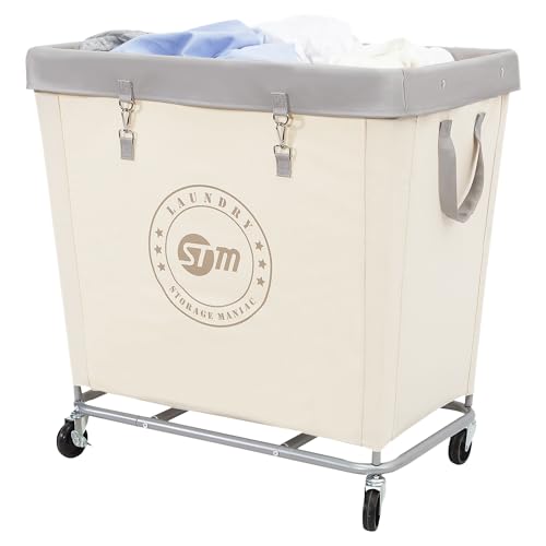 Laundry Hamper with Steel Frame - Large Beige 320L Commercial Storage Cart - Heavy Duty Wheels