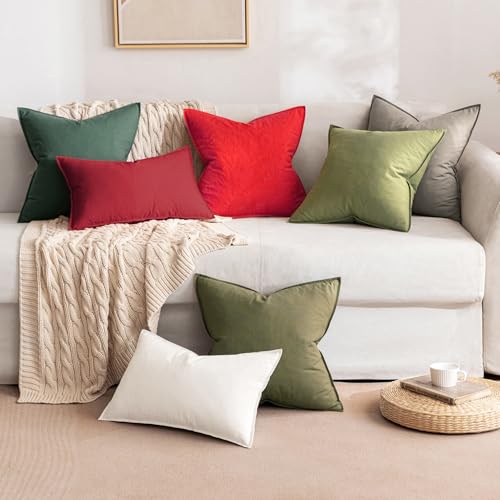 MIULEE 18x18 Inch Christmas Red Linen Pillow Covers (Pack of 2) - Zippered 55% Linen 45% Cotton