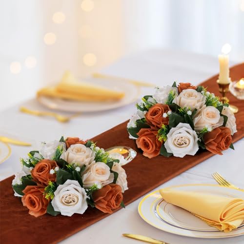 BLOSMON Flower Balls Wedding Centerpieces - Terracotta, 10 Pcs, Fake Roses, 3 Colors