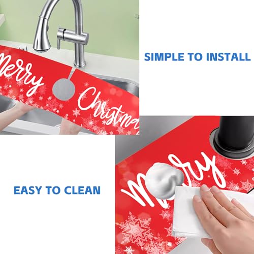Merry Christmas Snowflake 5.5" x 24" Kitchen Sink Splash Guard Mat — Absorbent Drip Catcher