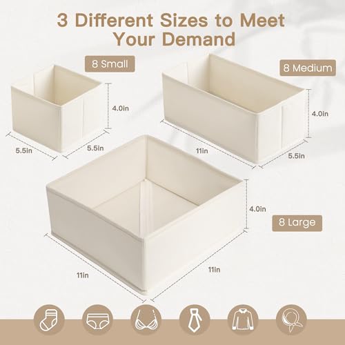 Criusia Drawer Organizer Clothes Set - Beige 24 Pack, Foldable Closet Dividers for Baby & Bedroom Storage