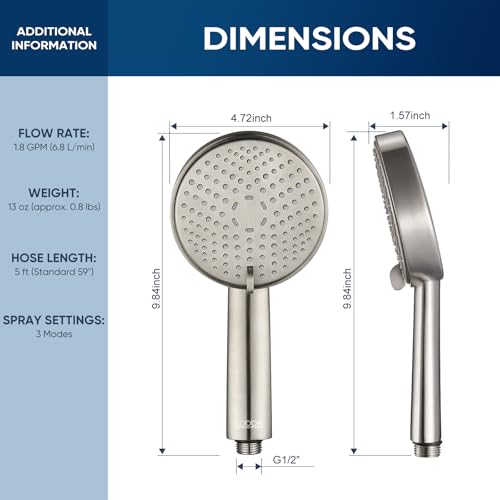 Cobbe All Metal Brushed Nickel 3-Spray Shower Head with Handheld, High Pressure, Detachable Wand & Hose